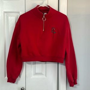 Red crop top turtleneck sweatshirt